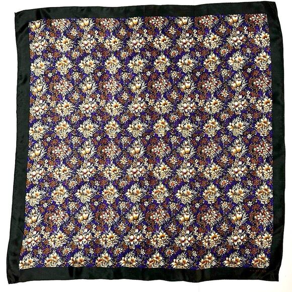 Elaine Gold for Collection XIIX Silk Square Scarf Floral Purple Tan Ivory Japan - Picture 10 of 13